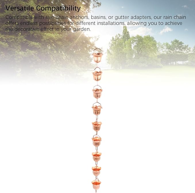 FILFEEL 1m Elegant Copper Hanging Rain Chain - Weatherproof Floral Rain Catcher for Garden & Yard Decor (Morning Glory Shaped)