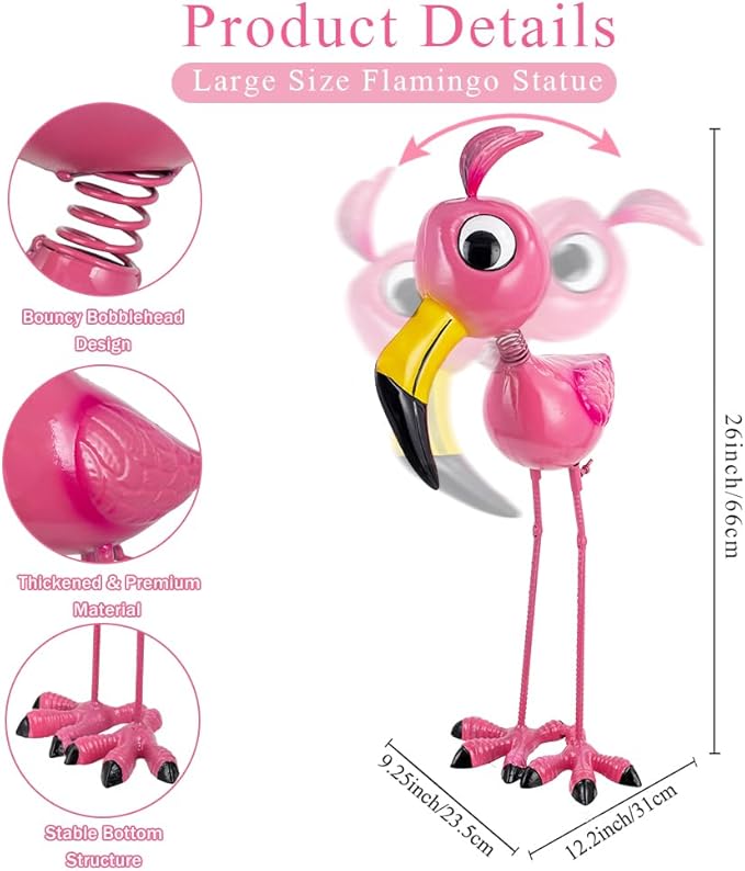26'' Flamingo Garden Statue, Whimsical Flamingo Metal Yard Art, Pink Flamingos Bird Garden Decor Statue for Outside Yard Porch Patio Decor, Birthday for Women Mom Grandma
