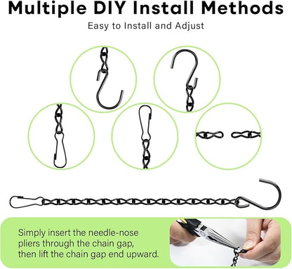 260inch Black Metal Hanging Chains with Hanging Basket Hooks Set for Planters,Birdcage,Birds Feeder,Grow Lights,Lanterns,Billboards,Wind Chime and Ornaments,Chain Hooks DIY,Black