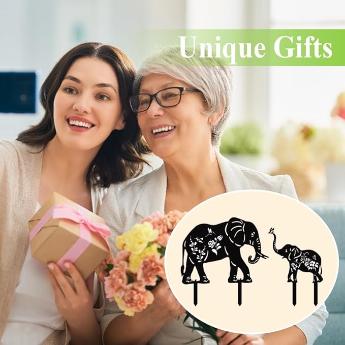 Elephant Metal Decorative Garden Stakes(2 Pack), Elephant Gifts for Women/Men Silhouette Statues for Yard Art, Outside, Patio, Outdoor Decor, Garden Decorations, Lawn Ornaments