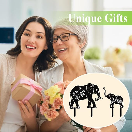 Elephant Metal Decorative Garden Stakes(2 Pack), Elephant Gifts for Women/Men Silhouette Statues for Yard Art, Outside, Patio, Outdoor Decor, Garden Decorations, Lawn Ornaments