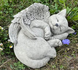 Cat Angel Statue Stone Sleeping cat Figurine Pet Memorial Headstone Grave Decoration Concrete Garden Statue Personalized cat Loss