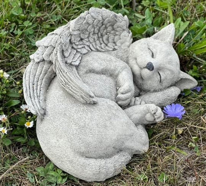 Cat Angel Statue Stone Sleeping cat Figurine Pet Memorial Headstone Grave Decoration Concrete Garden Statue Personalized cat Loss