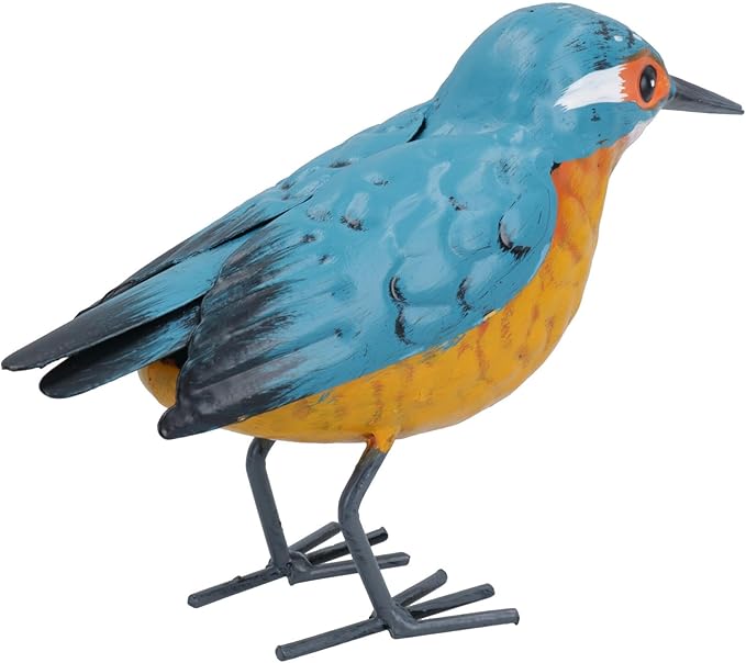 AB Tools Hand Painted Metal Kingfisher Garden Ornament Sculpture Gift 8.5x12x20cm