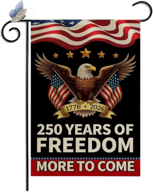 CANTENDO 250 Years USA Flag Double Sided Flax 250th Anniversary US Patriotic Eagle Design Flag Theme 1776-2026 Commemorative Outdoor Yard Decorative Flags Banner(12"x 18"）