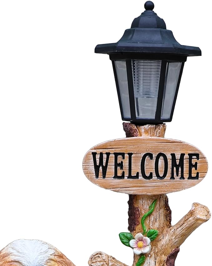 Virubi Sitting Dog Solar Lantern Planter Statue, Solar-Powered LED Lantern & Flower Pot, Weather Resistant Outdoor Decor for Patio Yard Garden Porch Path