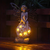 Suyorpe Flower Fairy Garden Decor,Garden Fairy Statues Outdoor,Solar Powered Outdoor Fairy Figurine Accessories,Patio Lawn Yard Porch, Resin Ornaments for Outside Gifts,9.45 Inches Tall
