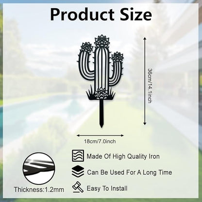 WADORN Cactus Metal Decorative Garden Stakes, Tropical Plant Silhouette Metal Outdoor Statues Funny Garden Ornament Gifts Black Yard Art Decoration for Outdoor Backyard Patio Lawn Walkways