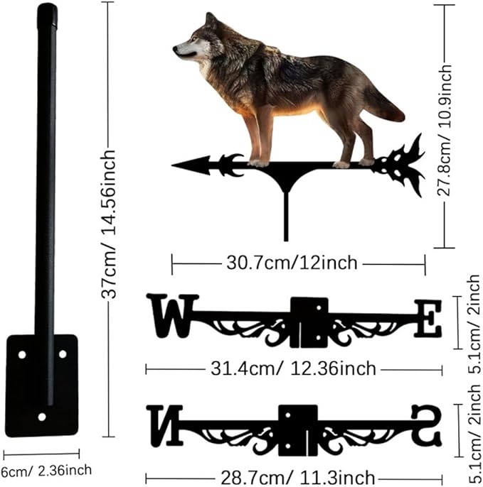 Colorful Wild Wolf Weather Vane Metal Craft Rooftop Weathervane Iron Wind Direction Indicator Garden Statue Yard Decor Lawn Ornament (C)