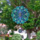DREAMYSOUL Peacock Hanging Wind Spinners 12 Inch Laser Cut Stainless Steel Wind Spinners for Yard and Garden 3D Outdoor Wind Spinner Peacock Decor Ornaments