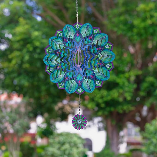 DREAMYSOUL Peacock Hanging Wind Spinners 12 Inch Laser Cut Stainless Steel Wind Spinners for Yard and Garden 3D Outdoor Wind Spinner Peacock Decor Ornaments