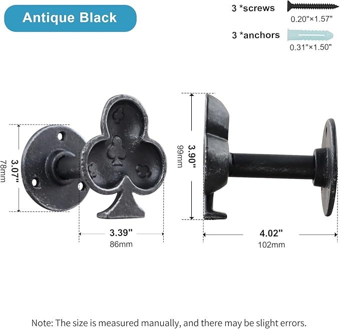 Cast Iron Outdoor Wall Hook for Garden and Patio, Antique-Style Clubs Accent Hook for Outdoor Wall Spaces (Antique Black)