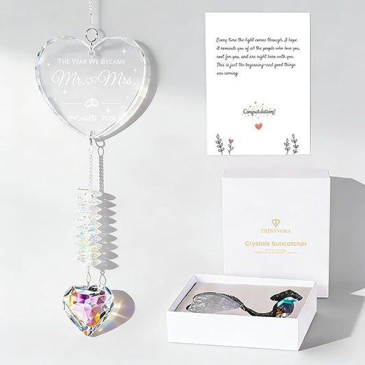 Engagement Gifts for Couples 2026, Wedding Gifts,Mr & Mrs，Crystal Suncatcher for Newly Engaged, Hanging Crystal Gift Ornament, Congratulations Decorations for Friends Just Engaged