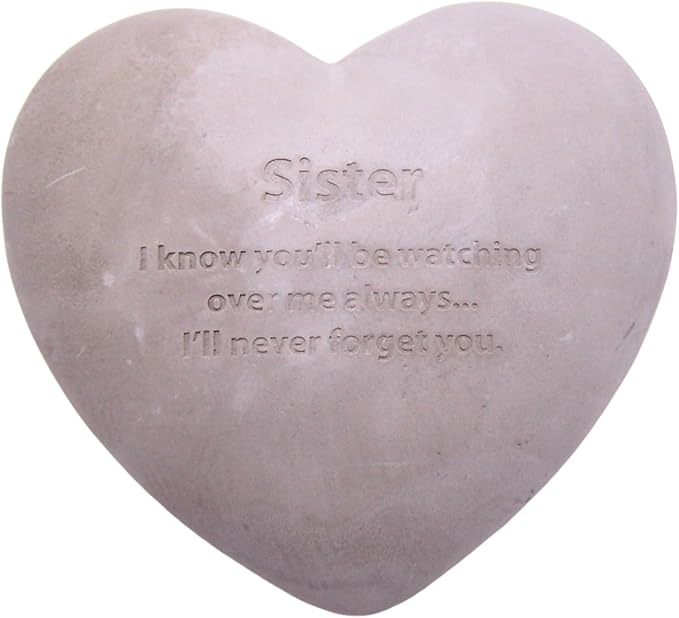 Wowser Heart Shaped Memorial Stone, Sympathy Gift, Remembrance Garden Accent, 6 Inches (Sister)
