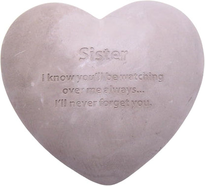 Wowser Heart Shaped Memorial Stone, Sympathy Gift, Remembrance Garden Accent, 6 Inches (Sister)
