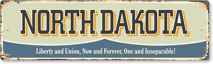 SmartSign 4 x 14 inch North Dakota State Vintage Metal Sign “Liberty And Union”, 40 mil Rustproof Aluminum with Clear Overcoat, Retro Wall Décor, Multicolor, Made in USA