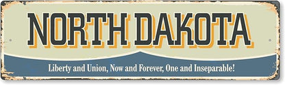 SmartSign 4 x 14 inch North Dakota State Vintage Metal Sign “Liberty And Union”, 40 mil Rustproof Aluminum with Clear Overcoat, Retro Wall Décor, Multicolor, Made in USA
