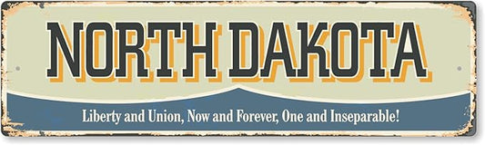 SmartSign 4 x 14 inch North Dakota State Vintage Metal Sign “Liberty And Union”, 40 mil Rustproof Aluminum with Clear Overcoat, Retro Wall Décor, Multicolor, Made in USA