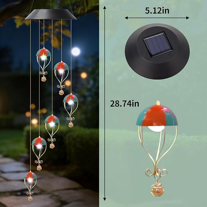 Solar Hot Air Balloon Wind Chime for Outside Garden, Patio, Yard – Decor for Festivals/Birthday/Christmas, for Women Mom Home Garden Patio Haing