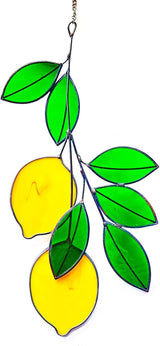 Lemons Leaf Green Artificial Plants, Handcrafted Stained Glass Window Wall Hanging Suncatchers, Fake Plants as Gifts for Houseplant Lovers