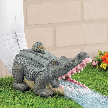 Funny Crocodile Statue Gutter Downspout Extensions, Rain Gutter Downspout Splash Block Cover Sculpture Decorative, 3" × 4" Downspouts