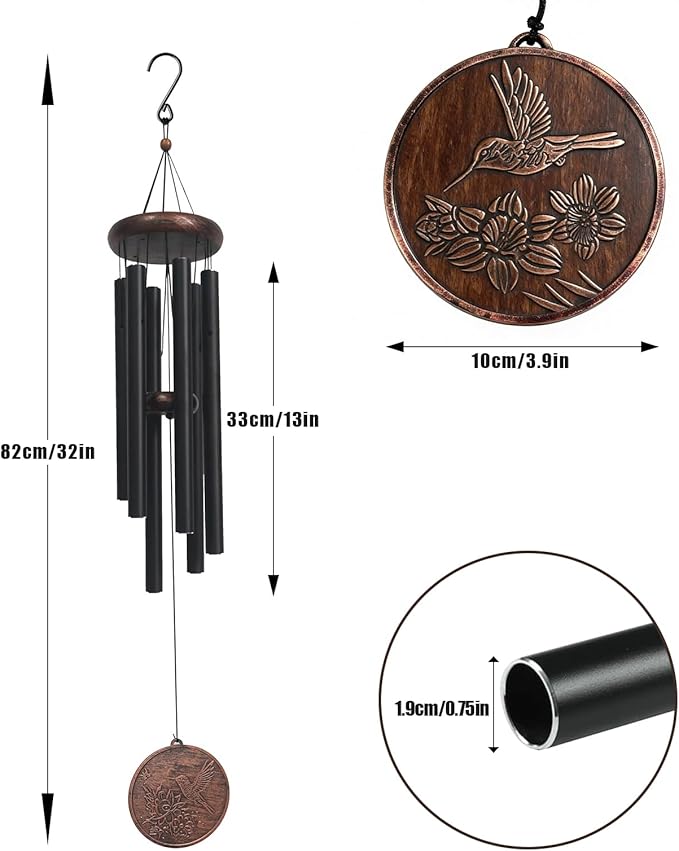 Wind Chimes for Outside - Vintage Hummingbird Deep Tone Wind Chime Patio Porch Balcony Decoration Unique Birthday Gift Ideas for Her, Friends, Coworkers, Colleague