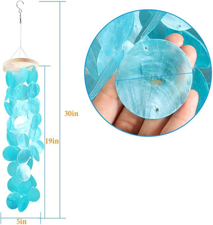 Vindar Wind Chimes for Outside, Handcrafted Shell Windchime Ocean Style Chime for Indoor Outdoors Decor, Garden Decor Gift for Women, Mom, Grandma (Peacock Blue)