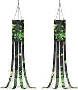 Jeiento St Patricks Day Green Leaf Windsock Set of 2 Green Windsock Flag Holiday Party Supplies Outdoor Hanging Decoration 40" Wind Socks for Farmhouse Lawn Yard Home Garden