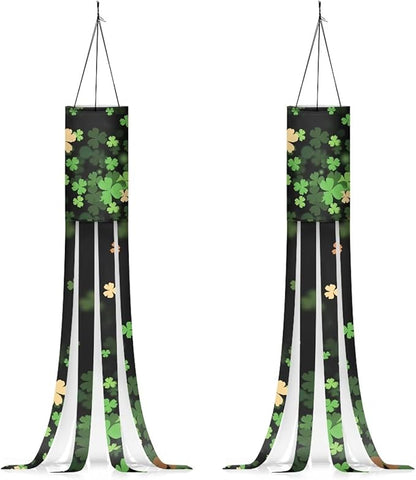 Jeiento St Patricks Day Green Leaf Windsock Set of 2 Green Windsock Flag Holiday Party Supplies Outdoor Hanging Decoration 40" Wind Socks for Farmhouse Lawn Yard Home Garden