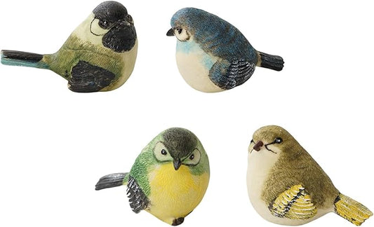 4pcs Set 1:1 True Bird Statue, Cute Color Finch/Sparrow Statues, Outdoor and Indoor Decoration