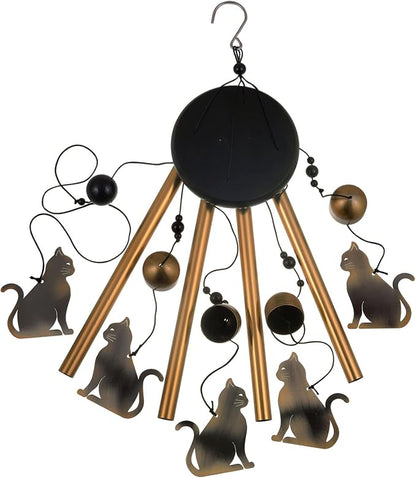 Bronze Cat Wind Chime, Gifts for Mom, Home, Garden, Balconies, Rooms, Patio, Indoor, Outdoor Cat Decoration, Cat Chimes, With 4 Aluminum Tubes 5 Cats Wind Chimes, Cat Wind Catcher, Cat Wind Bell Decor