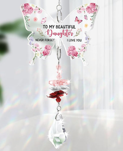 Funnli Daughter from Mom Dad Crystal Suncatcher, Daughter Birthday Gifts, Graduation Christmas Valentines Day Gifts for Daughters Her Teenage Girls Window Hangings Home Decoration