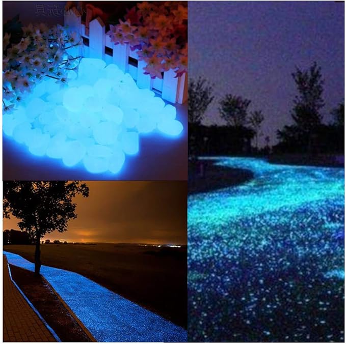 Glow in the Dark Garden Pebbles Stone for Walkway Yard and Decor DIY Decorative Gravel Stones in Blue(200PCS)