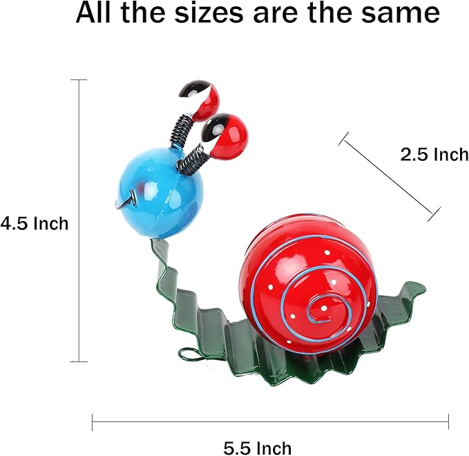 Cruis Cuka Metal Garden Decor Cute Snail Yard Art Outdoor Lawn Patio Ornament Fence Decorations for Outside - Set of 2(Red,Green)