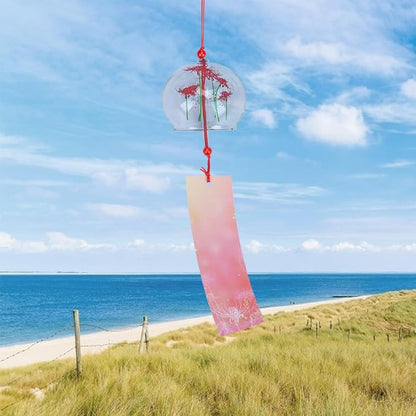 PartyKindom Japanese Glass Wind Chime - Hand-Painted Furin Bell for Outdoor Garden, Patio and Home Decor - Aesthetic Zen Hanging Ornament for Summer Festival, Cherry Blossom Pattern