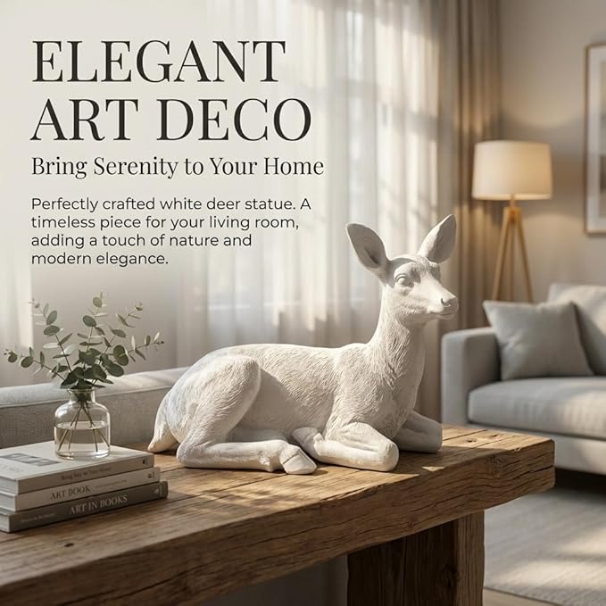 XTAPAN Resin Doe Statue Figurines Female Deer Animal Sculpture Gift Home Decor,Office or Outdoor Garden Statue Woodland Decoration White