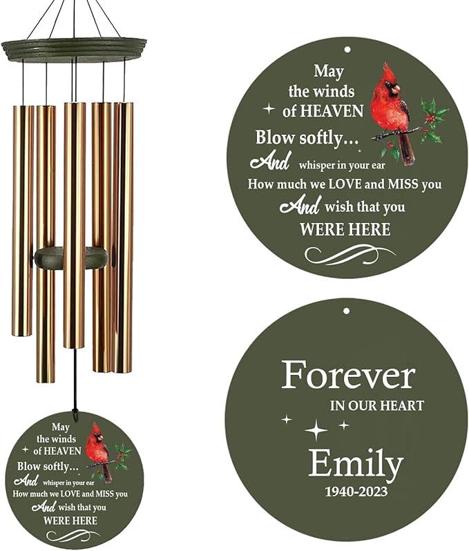 Personalized Wind Chimes, Cardinals Memorial Wind Chimes, Sympathy Gifts for Loss of Loved One, Wind Chime Deep Tone for Loss of Loved Dad/Mom/Ones for Condolences/Funeral, Product in USA
