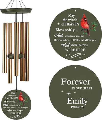 Personalized Wind Chimes, Cardinals Memorial Wind Chimes, Sympathy Gifts for Loss of Loved One, Wind Chime Deep Tone for Loss of Loved Dad/Mom/Ones for Condolences/Funeral, Product in USA