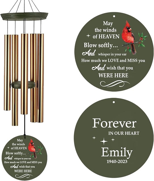 Personalized Wind Chimes, Cardinals Memorial Wind Chimes, Sympathy Gifts for Loss of Loved One, Wind Chime Deep Tone for Loss of Loved Dad/Mom/Ones for Condolences/Funeral, Product in USA