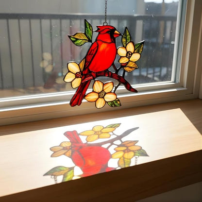 Cardinal Handmade Resin Suncatchers, Artisan Boho Sun Catcher Stained Glass Effect Memorial Window Hanging Garden Decor, Gift for Mother's Day Mom Grandma Wife Women