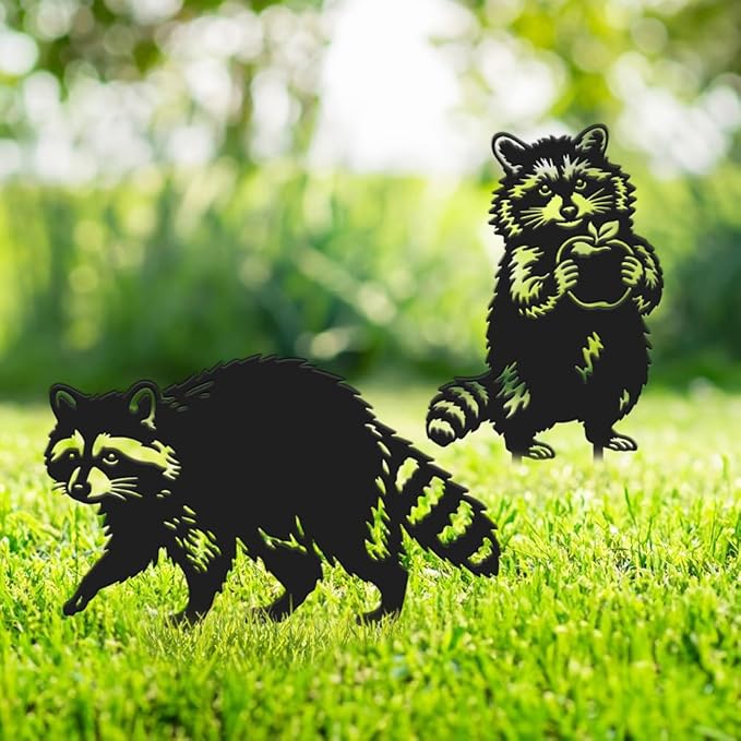 SUPERDANT 2 Pcs Metal Raccoon Garden Decor for Outside Animals Yard Stakes for Decorations Outdoor Statues Iron Art Stake Decorative Silhouette Lawn Ornament Patio Porch Farmhouse Decoration Gifts