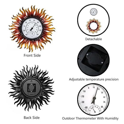Outdoor Thermometer Waterproof with Humidity, 13.5 Inch Wall Large Number Easy to Read Outdoor Thermometer, Decorative Outside Thermometer, for Patio, Garden (Sun)