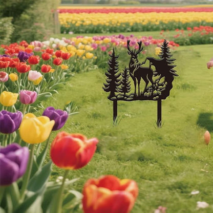 SUPERDANT Forest Deer Garden Decor Animal Metal Outdoor Plaque Ornament Black Silhouette Outdoor Decor Trees Metal Courtyard Lawn Patio Yard Decorative Art Gifts 30x27.5cm