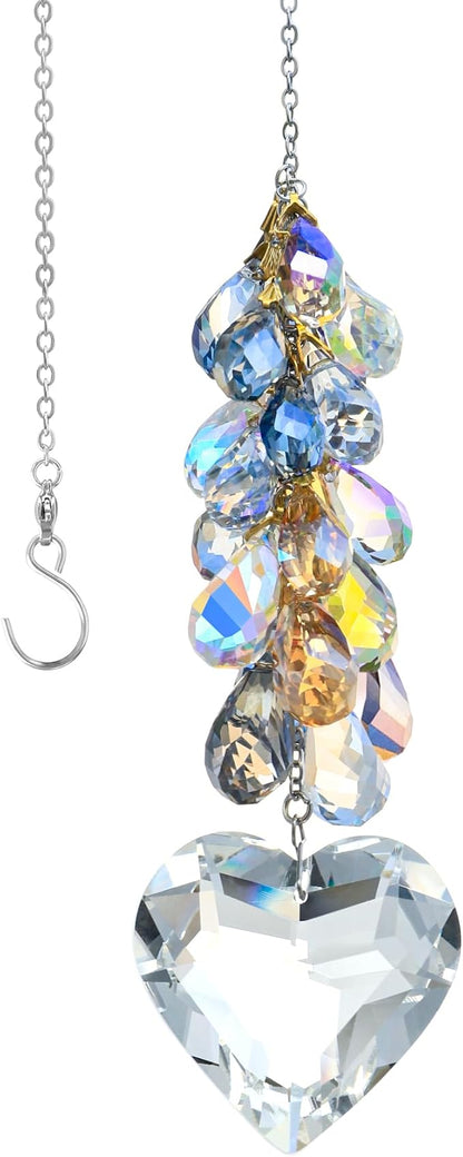 45mm Crystal Glass Heart Prisms Suncatcher Hanging Ornament Chakra Crystals Rainbow Maker with Colors Crystal Pendants for Home,Office,Garden Decoration (Heart)