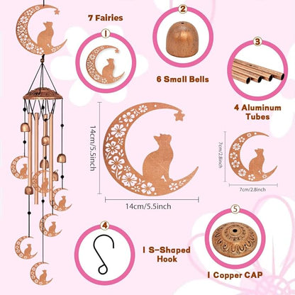 Wind Chimes for Outside, Melodious Melodic Tones Moon Cat Decoration Windchimes Suitable for Outdoor Garden Patio Porch Decor, 33“ Metal Memorial Wind Chimes Friendship Gifts for Women