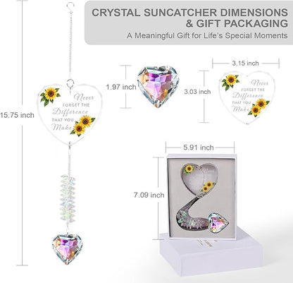 Crystal Suncatcher Thank You Gift – Never Forget The Difference You Make Ornament for Women, Appreciation Gifts for Coworkers, Teachers, Bosses, Nurses, Friends, Meaningful Keepsake