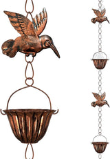 Rain Chains for Gutters, 7.87Ft Hummingbird and Cup Rain Chains for Gutters, Adjustable Rain Chimes for Outside Replacement Downspout for Gutters Eaves Drainage, Copper