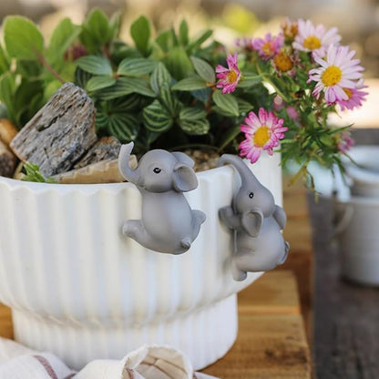 Set of 2 Climbing Elephant Figure Plant Pot Hanger, Turtle Flower Pot Hugger, Resin Tortoise Statue, Funny Pot Huggers for Planters, Cute Flower Pot Hugger, Garden Fence Balcony Patio Yard (ELEPHANT)