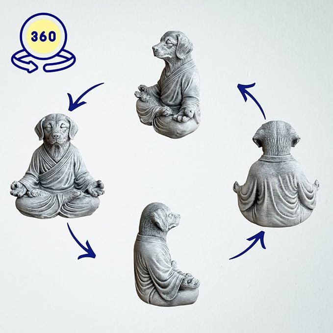 OLOMA Outdoor Indoor Meditating Dog Statue Thick Concrete Stone Sculpture with Protective Resin Coating Durable Heavy Lawn Patio Entryway Meditation Room Decorative Accent Display Piece