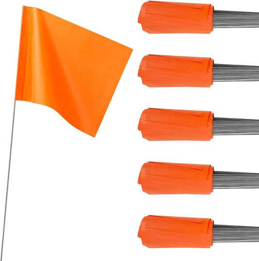 IKAYAS 4x5x15 Inch Orange Small Marking Flags, 100 Pack - Lawn, Garden, Survey, Yard Markers, Irrigation, Landscape Flags